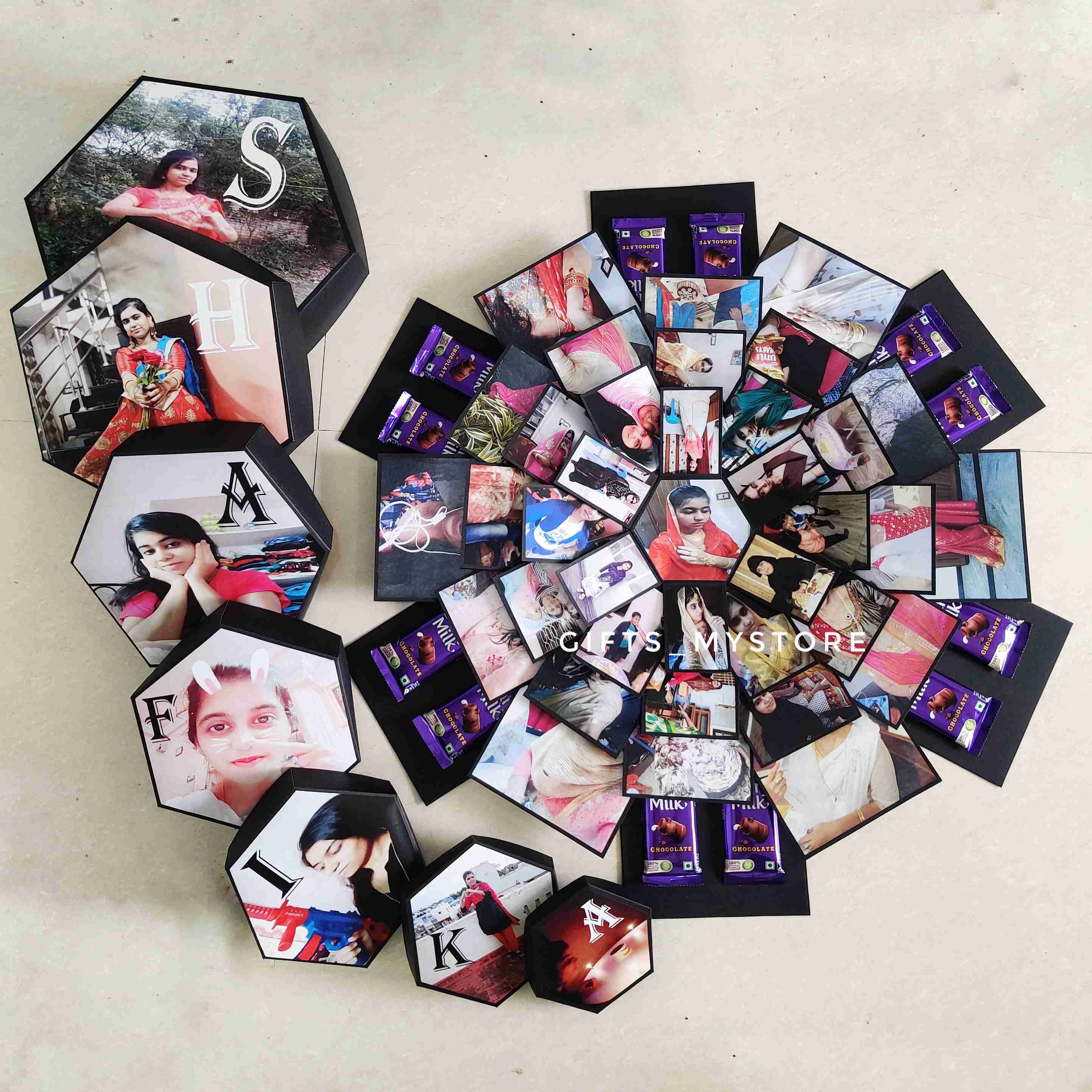 hexagon shaped photo memory explosion box handmade gift ideal for preserving precious memories