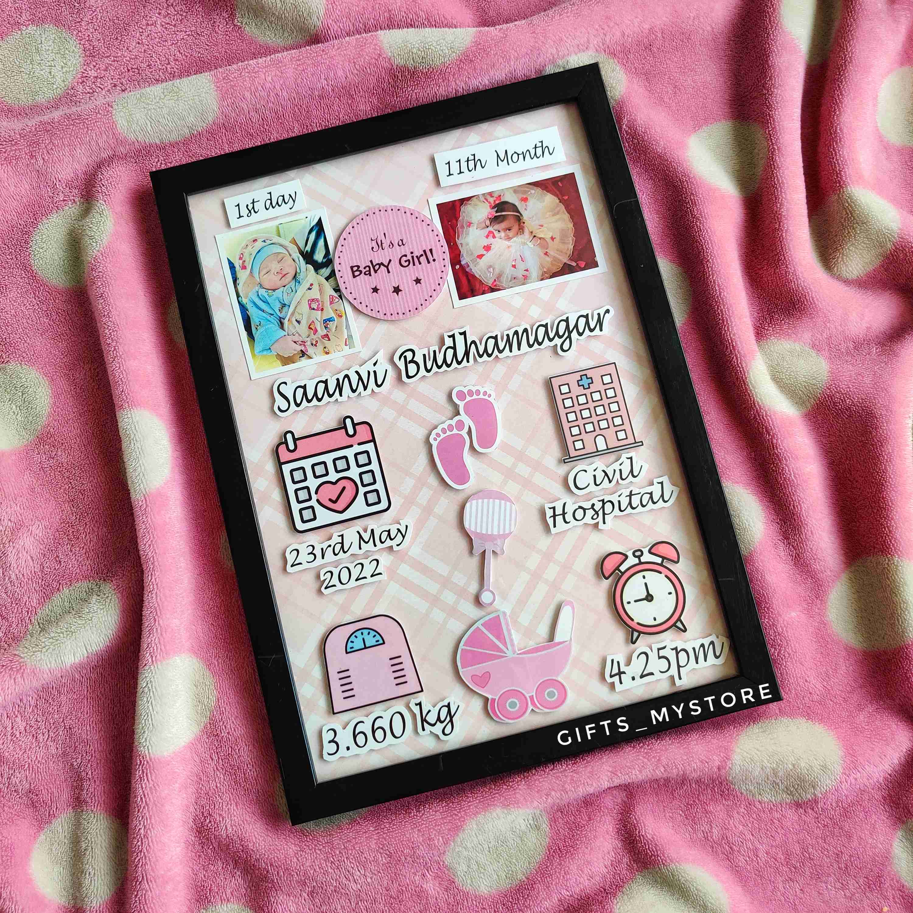 BABY GIRL BIRTH RECORD FRAME