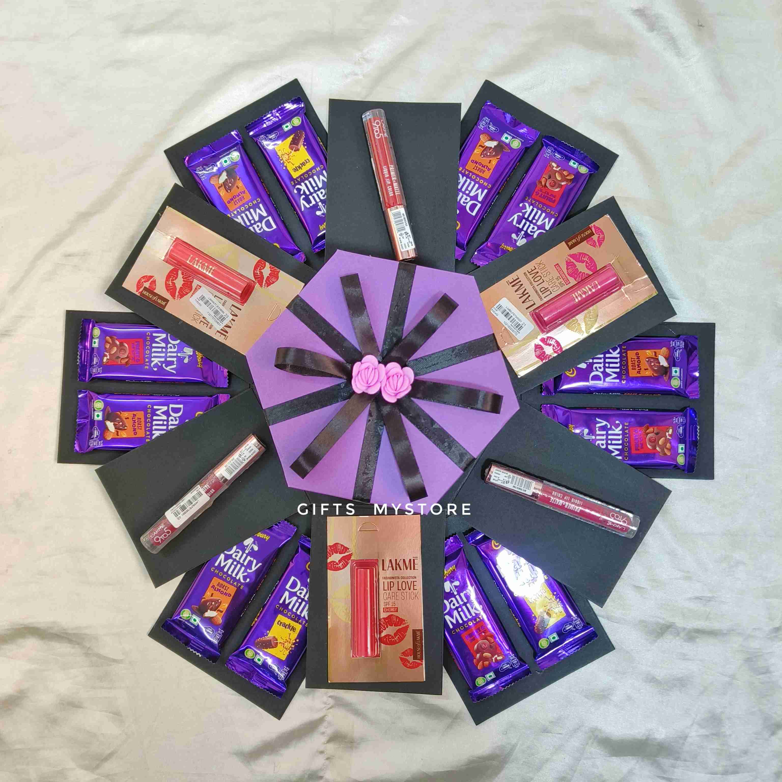 GiftsMyStore_CEB_WITH_LIPSTICK_4 4 layer chocolate explosion box handmade gift product designed for special occasions