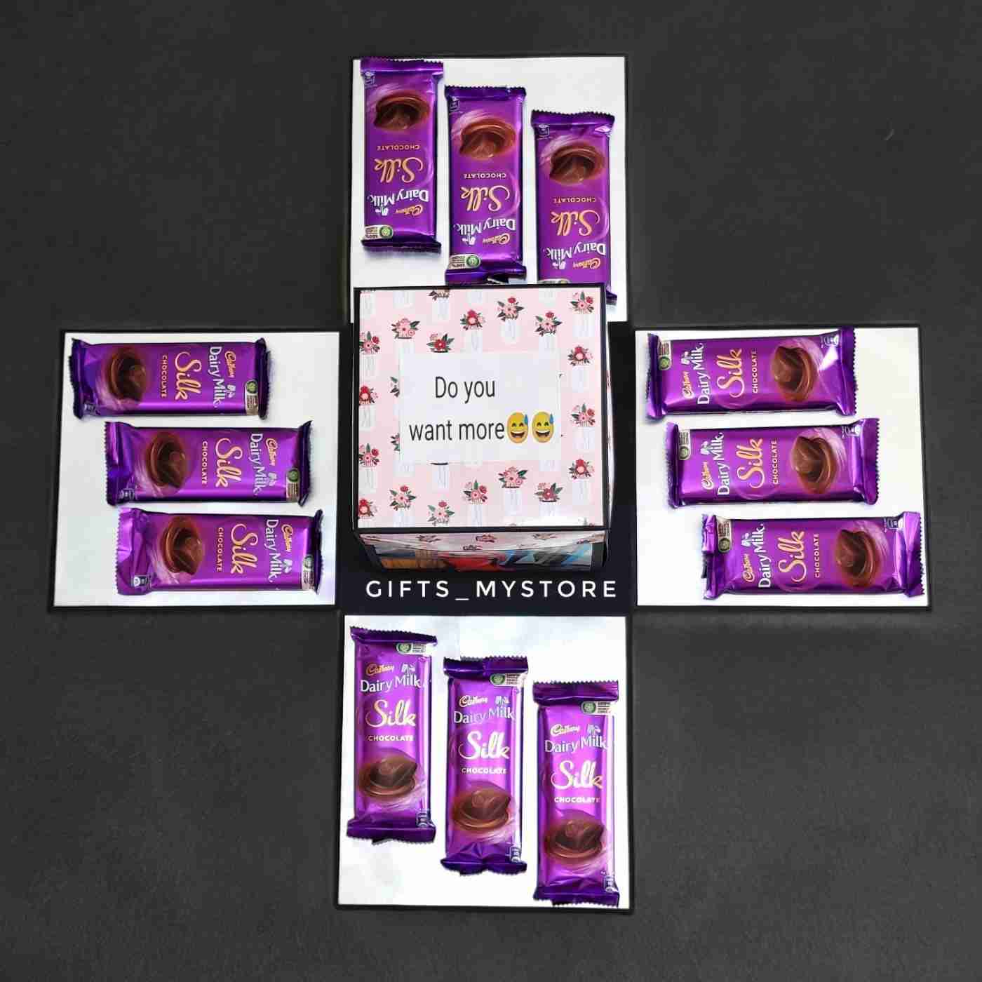 4 layer dairy milk silk premium chocolate explosion box premium large size handmade gift product designed for special occasions