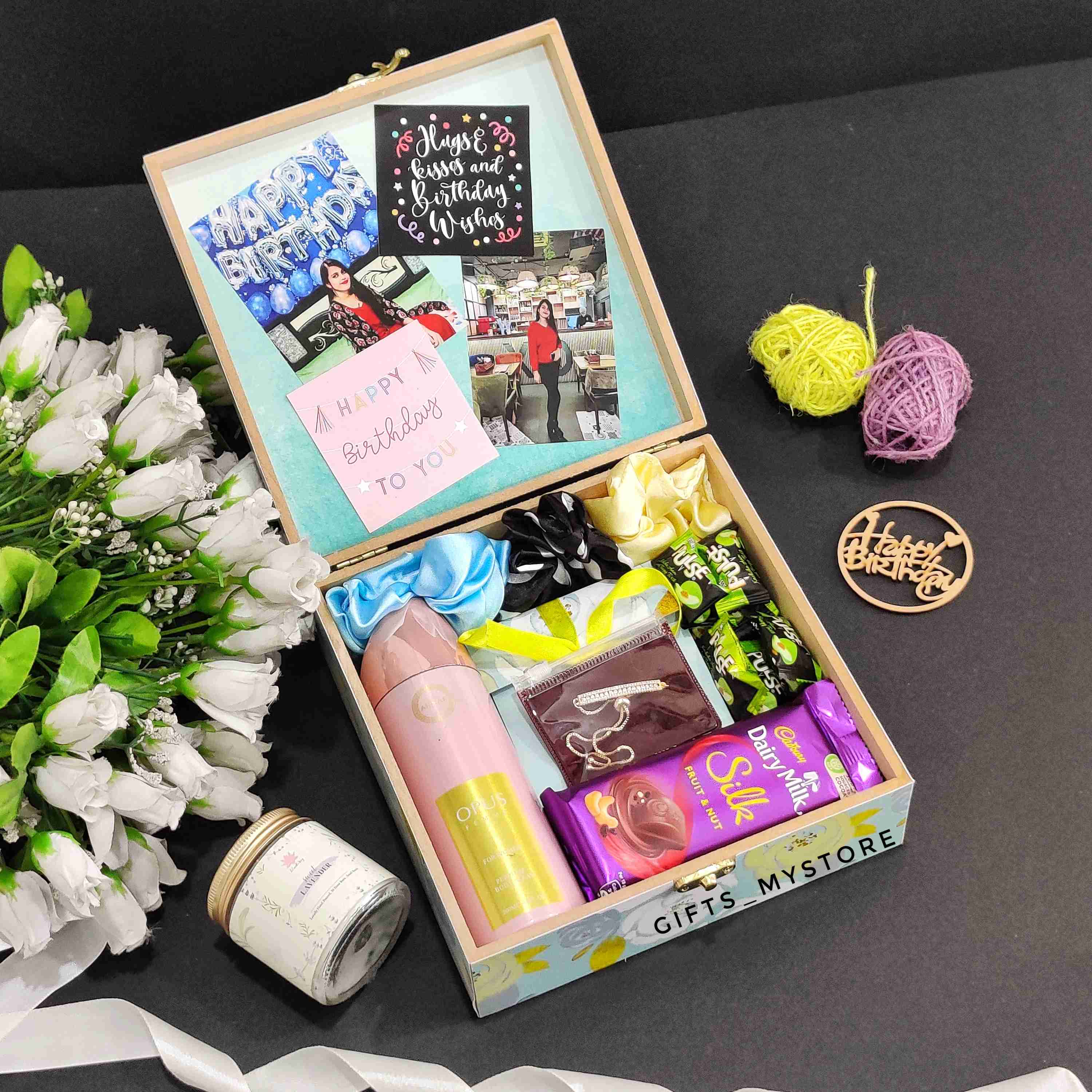 mdf boxes hamper (blue flower theme) curated gift hamper handmade product designed for special occasions