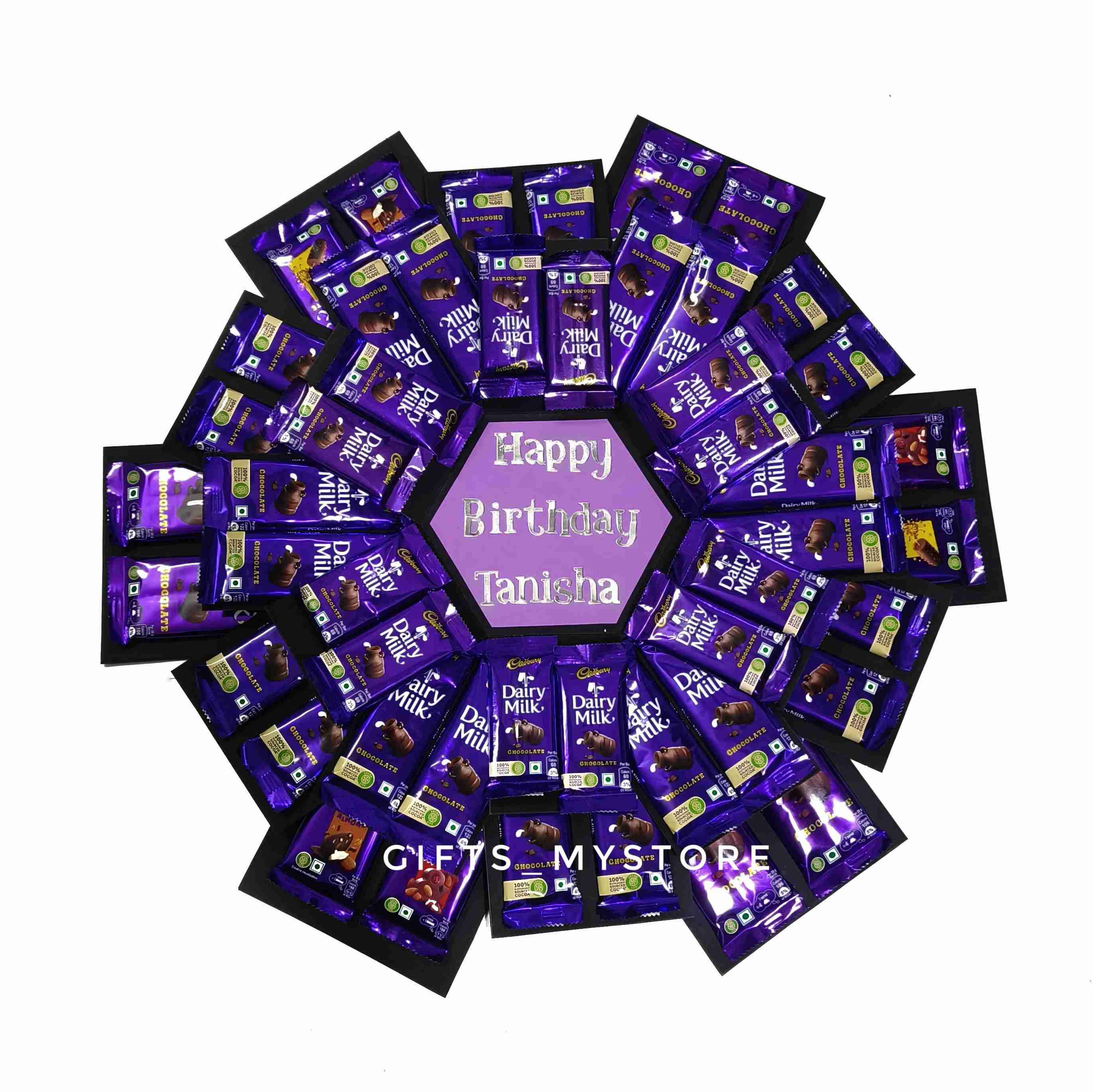 4 layer dairy milk assorted flavours chocolate explosion box handmade gift product designed for special occasions