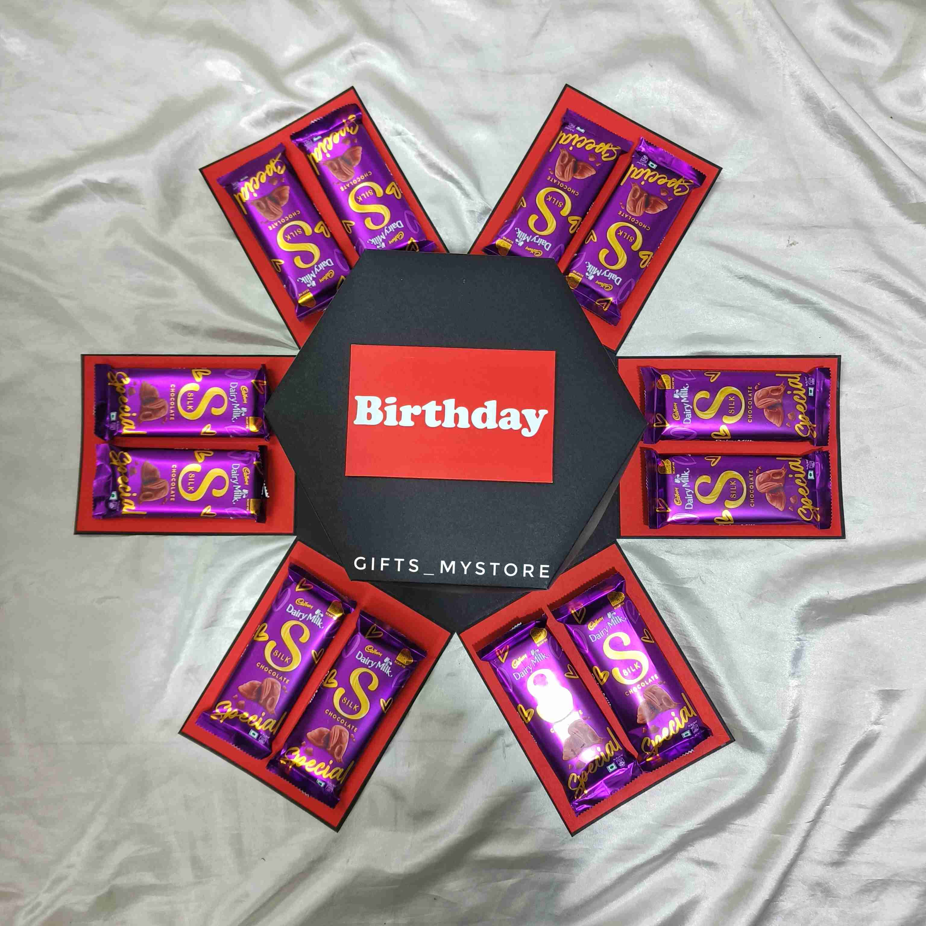 IMG20250110185326 5 layer mix chocolates chocolate explosion box in romantic red theme handmade gift product designed for special occasions