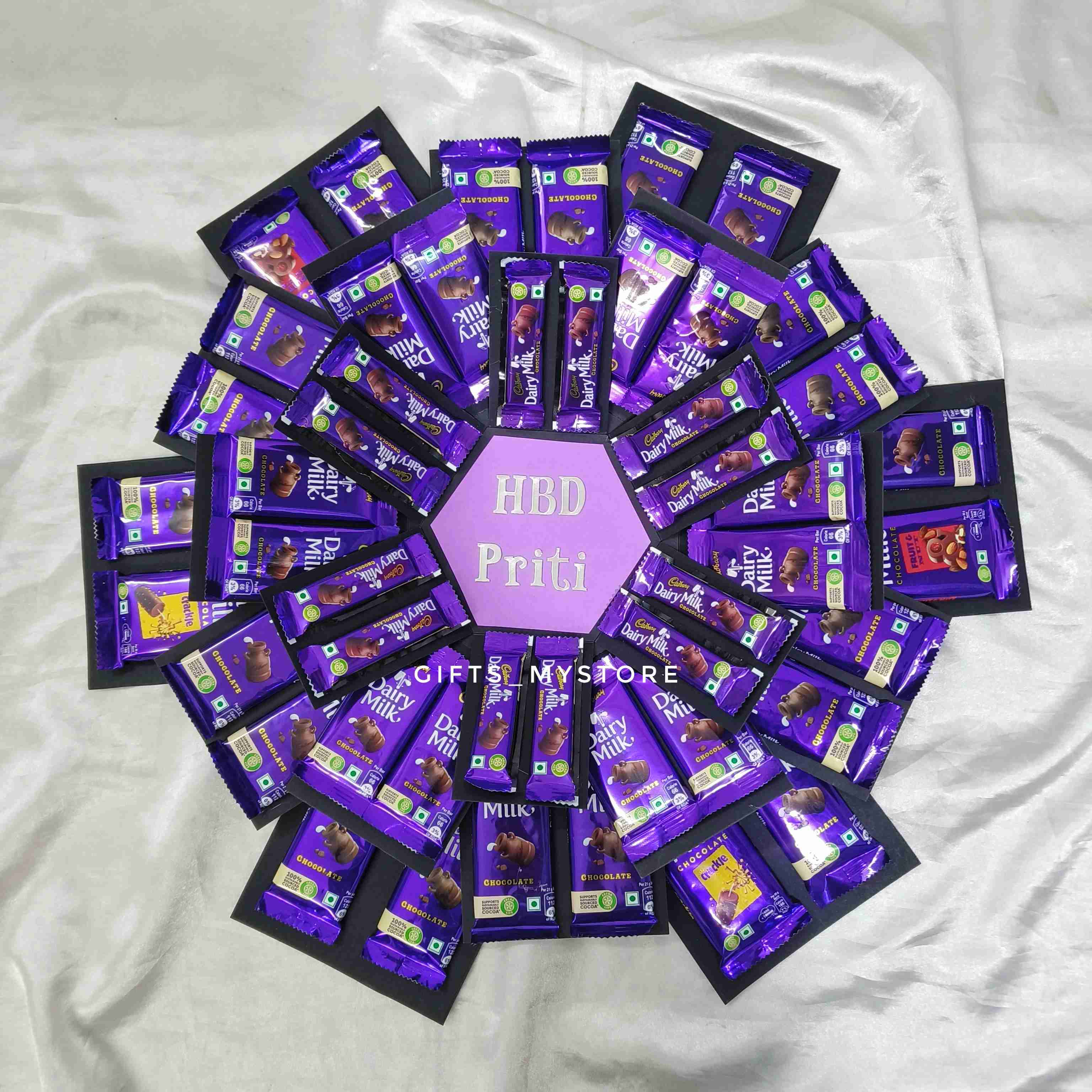 4 layer dairy milk assorted flavours chocolate explosion box handmade gift product designed for special occasions