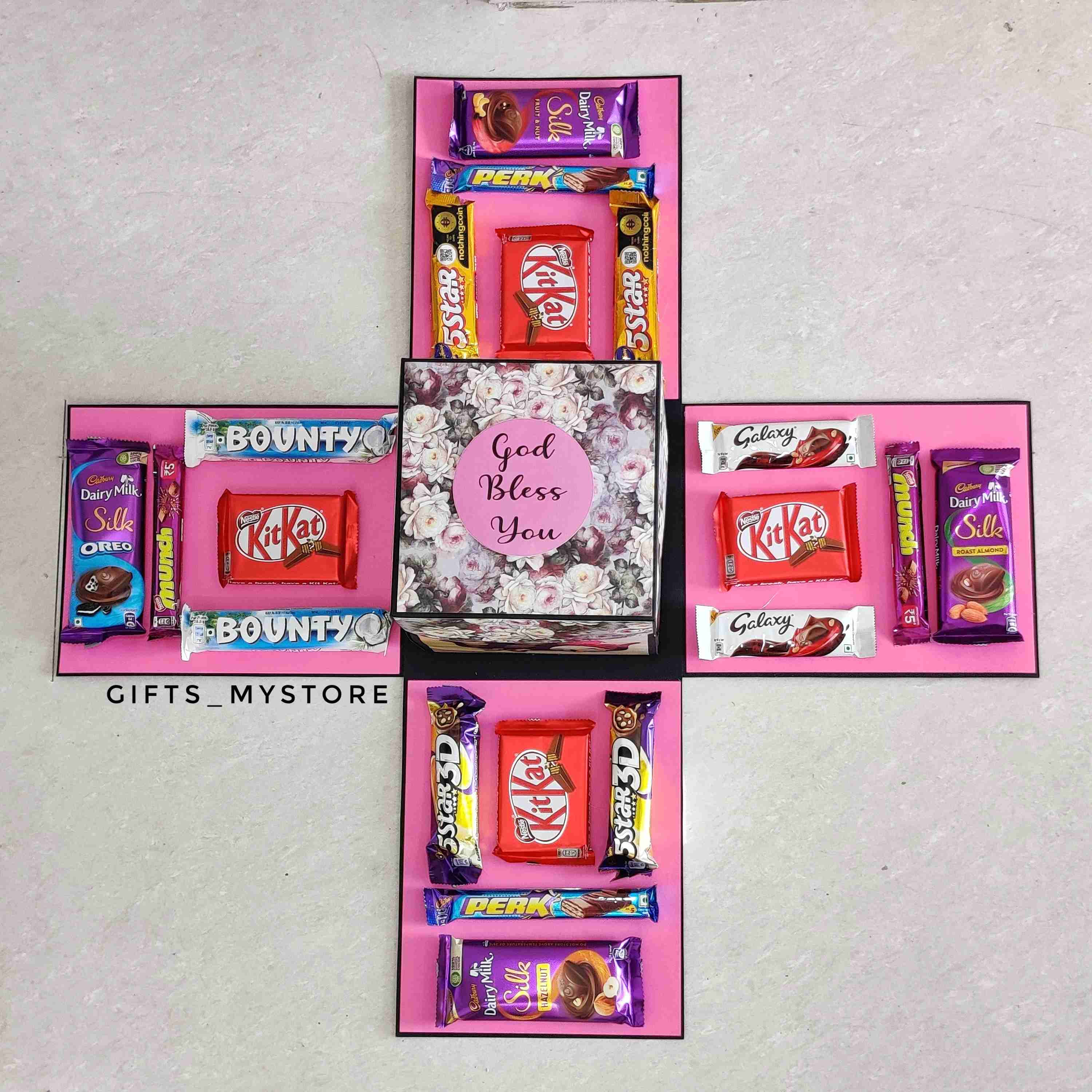 IMG_20220130_124944__01-02 4 layer mix chocolates chocolate explosion box in elegant pink theme handmade gift product designed for special occasions