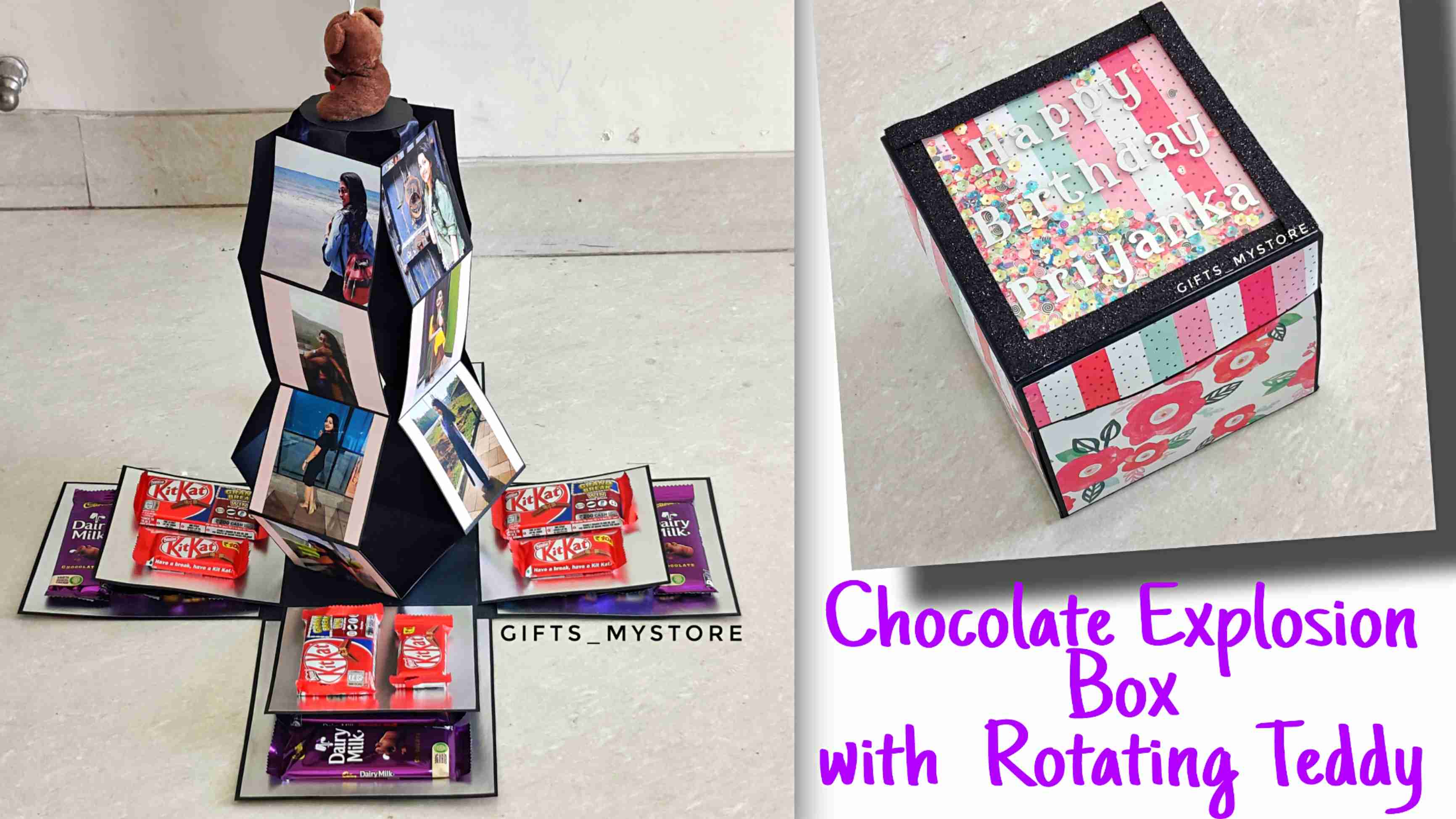 3 layer chocolate explosion box in elegant pink theme handmade gift product designed for special occasions