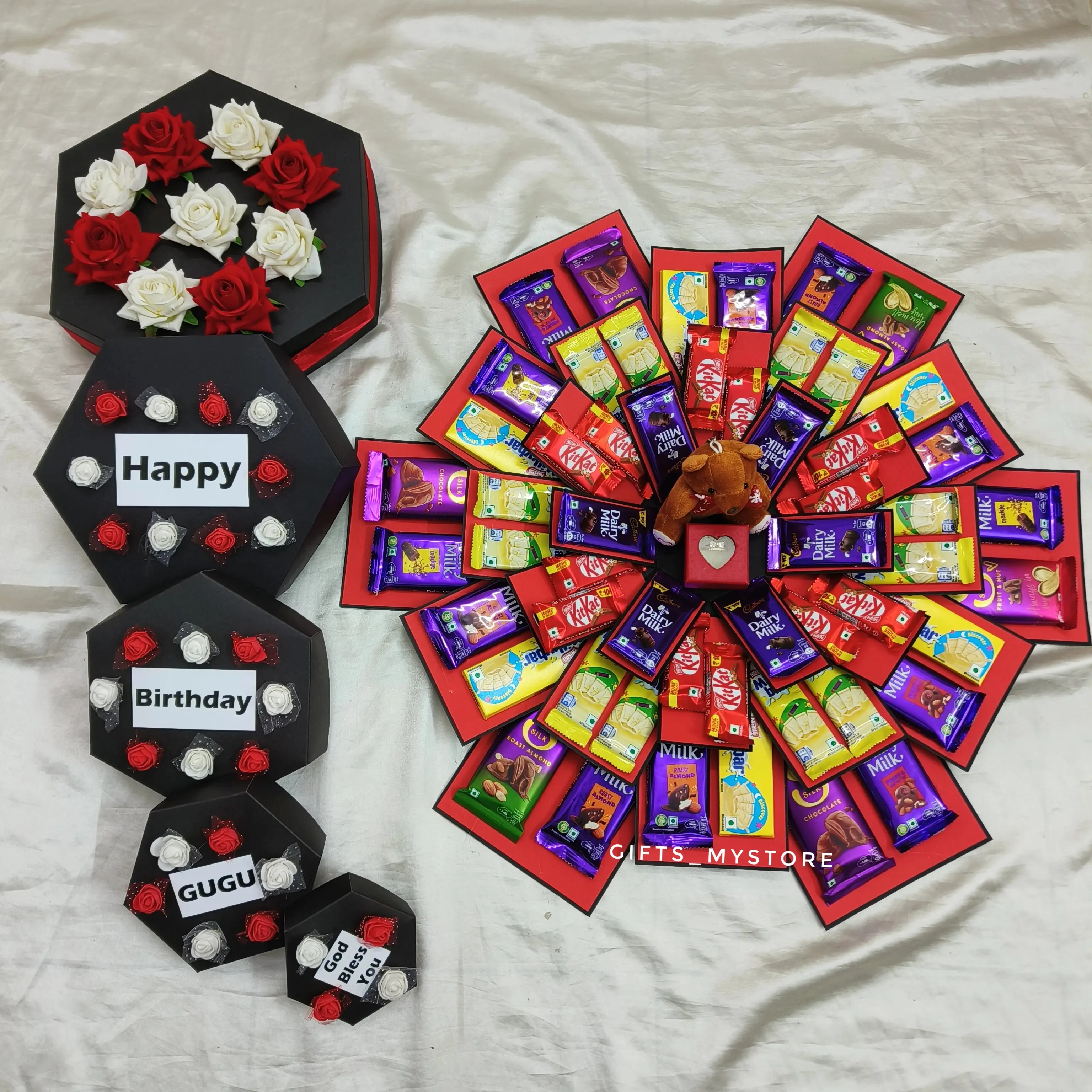 5 LAYER RED THEME MIX CHOCOLATE EXPLOSION BOX -3 (WITH RING)